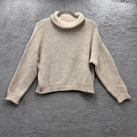 Anthropologie Size Small Wool Blend‎ Sweater Cream Boxy Comfortable Turtleneck - Picture 1 of 7